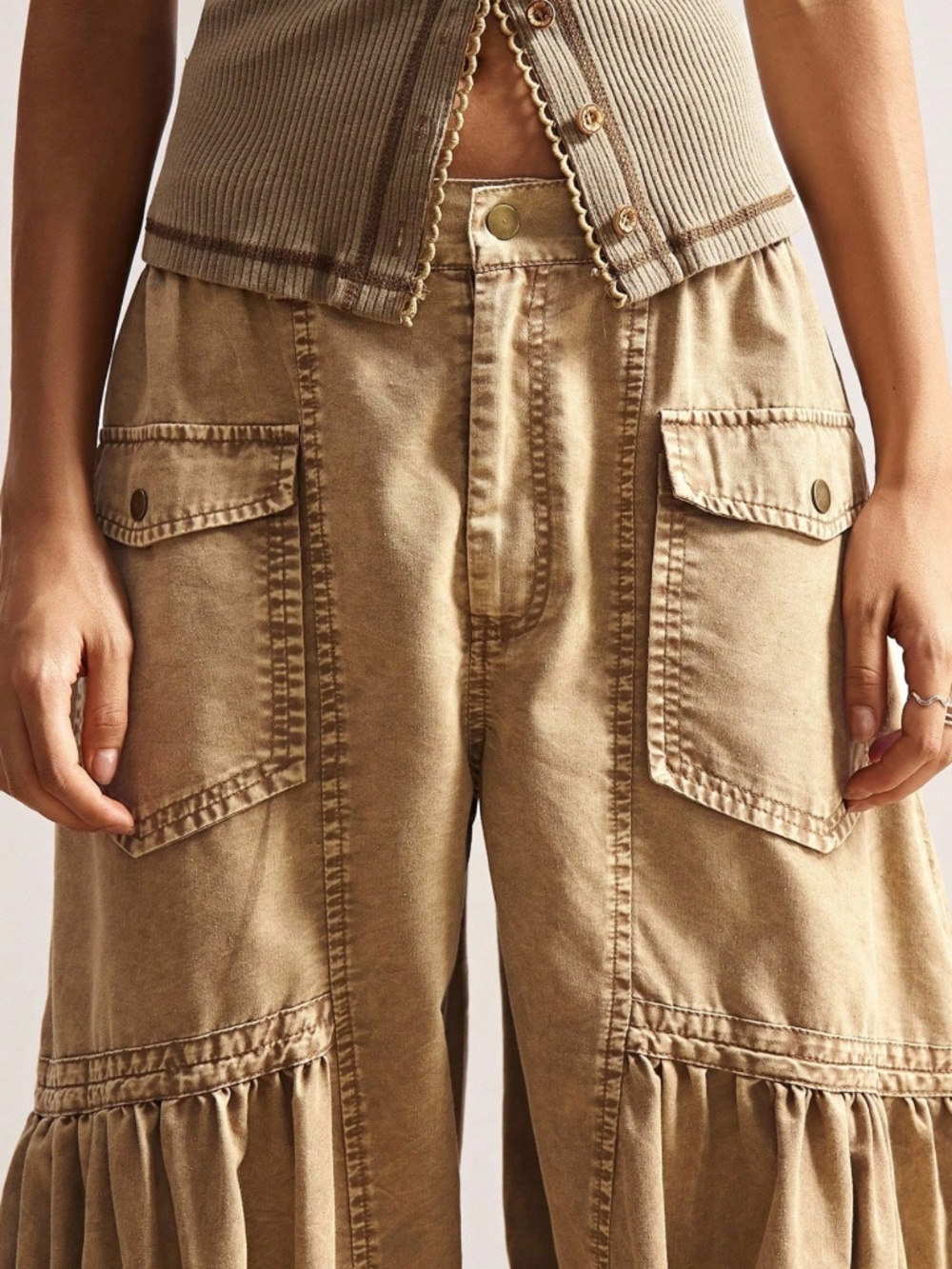 Solid Low Waist Stretchy Waist Baggy Jogger Leg Cotton pants - Picture 9 of 9